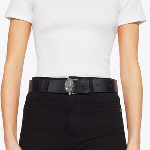 Kurt Geiger London Black Leather with Silver Eagle Buckle KENSINGTON BELT